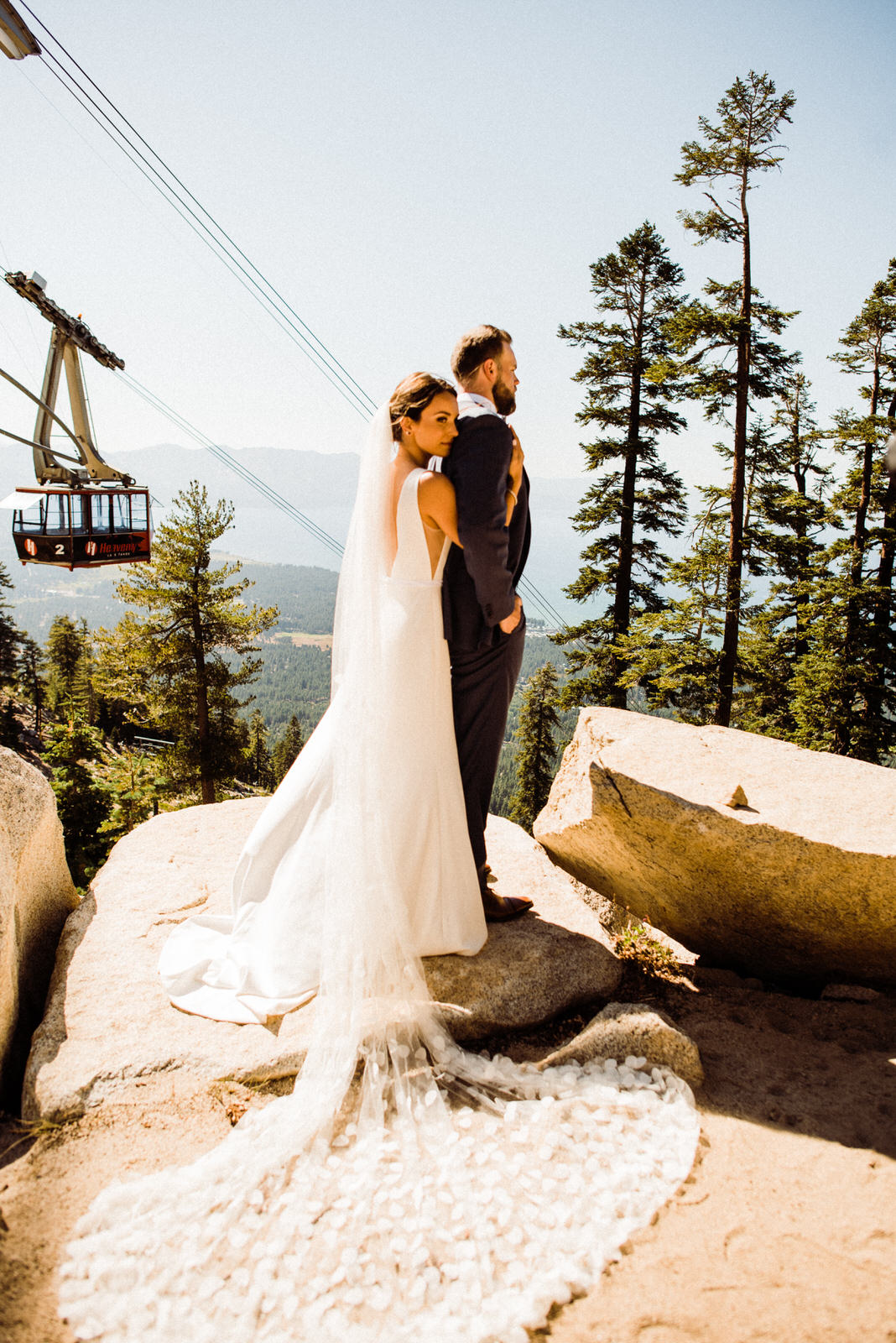 Bride and Groom with Ski Tram at Heavenly Lodge in South Lake Tahoe, CA by Kept Record 
