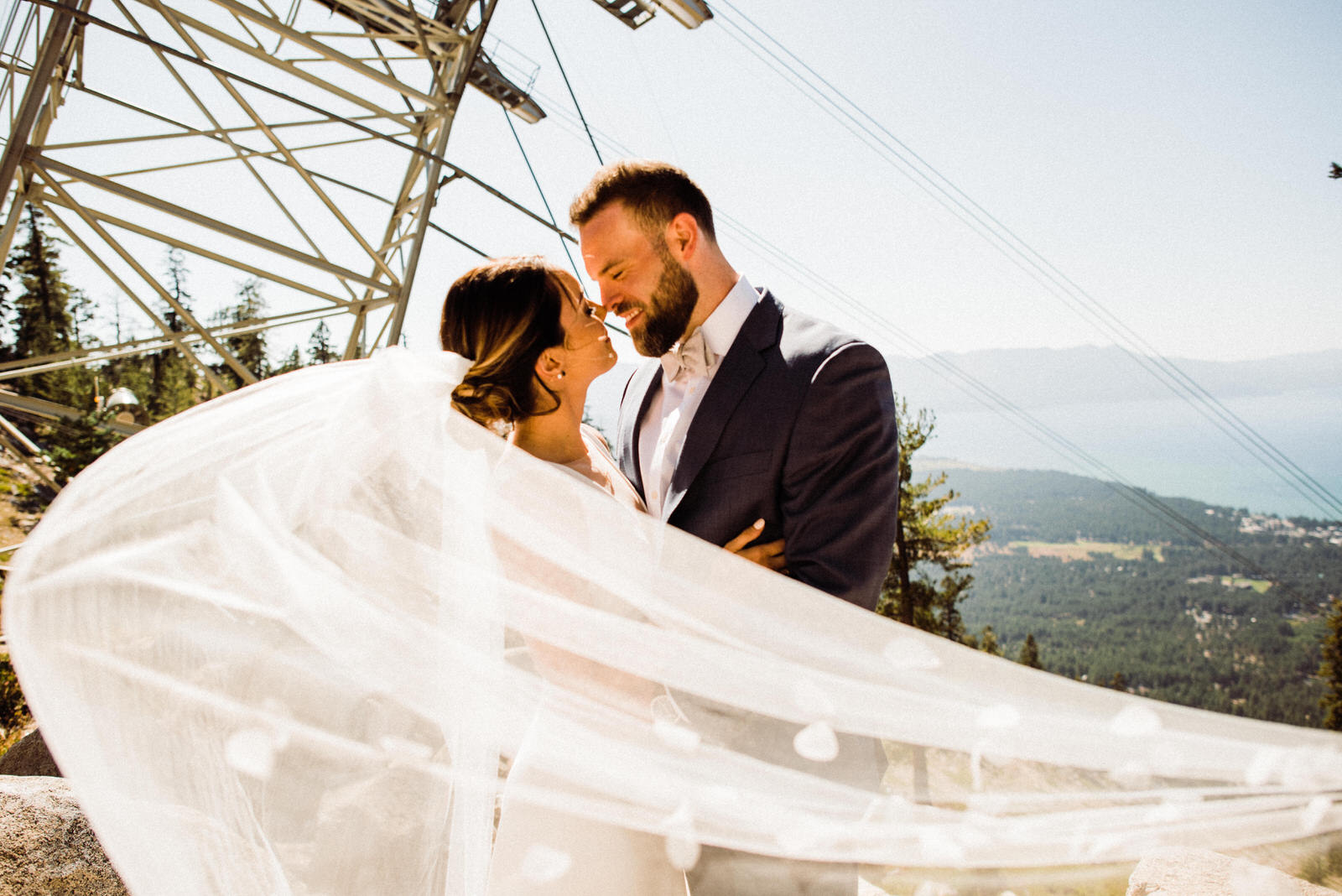 Bride and Groom Romantic First Look at Lakeview Lodge in South Lake Tahoe, California