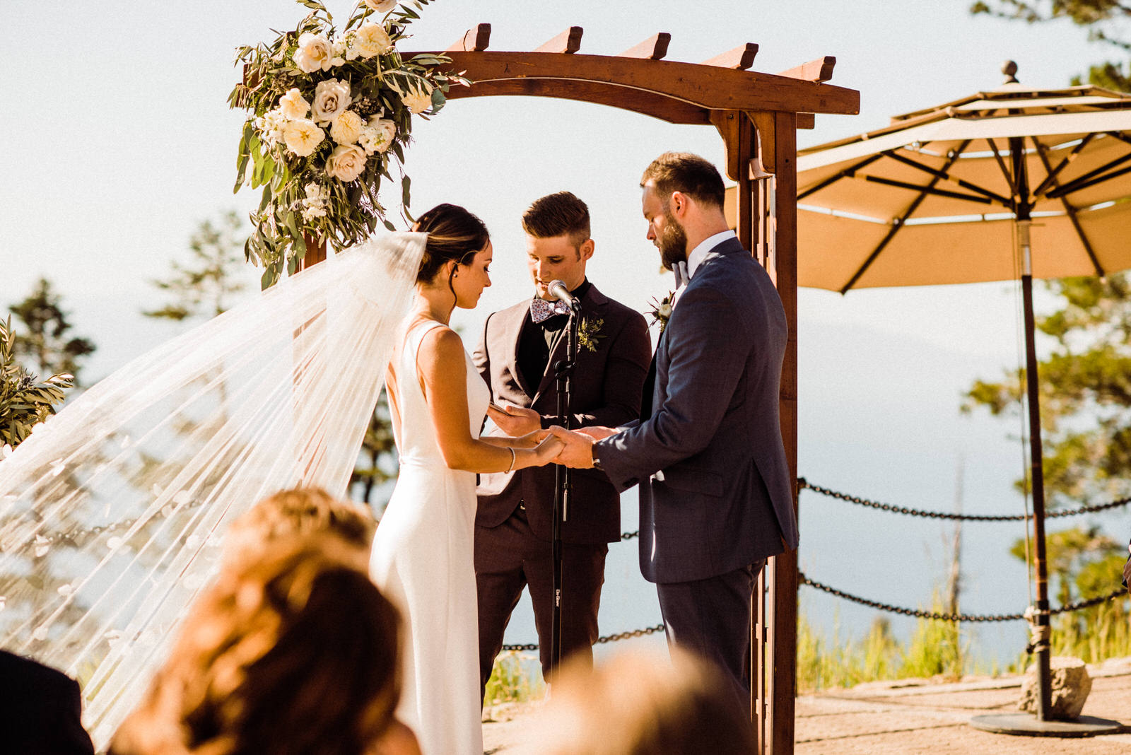 Bride and groom exchange vows at South Lake Tahoe Wedding