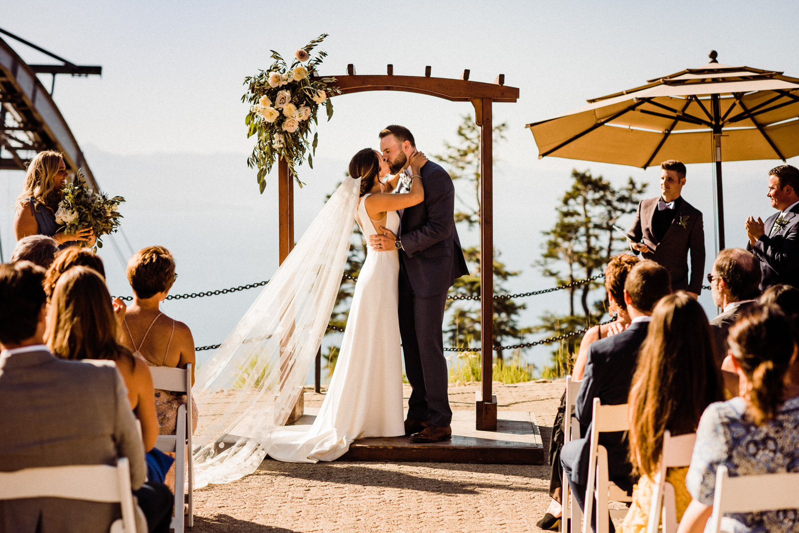 Bride and Groom first kiss at South Lake Tahoe wedding