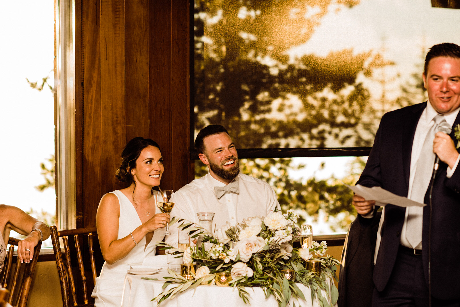 couple laughs at Heavenly Lakeview Lodge Wedding