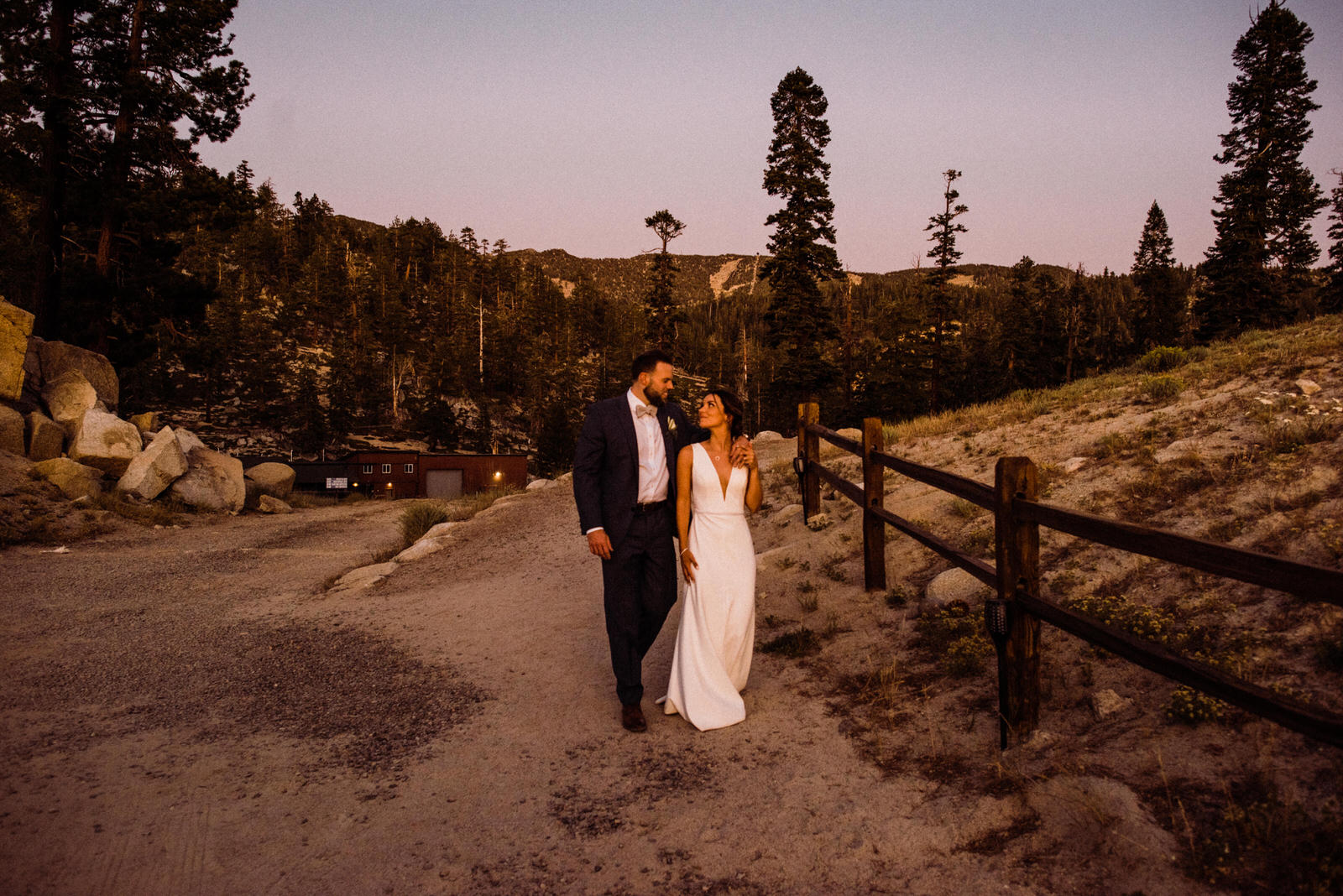 Blue hour portraits with bride and groom at Heavenly Lakeview Lodge Wedding in South Lake Tahoe