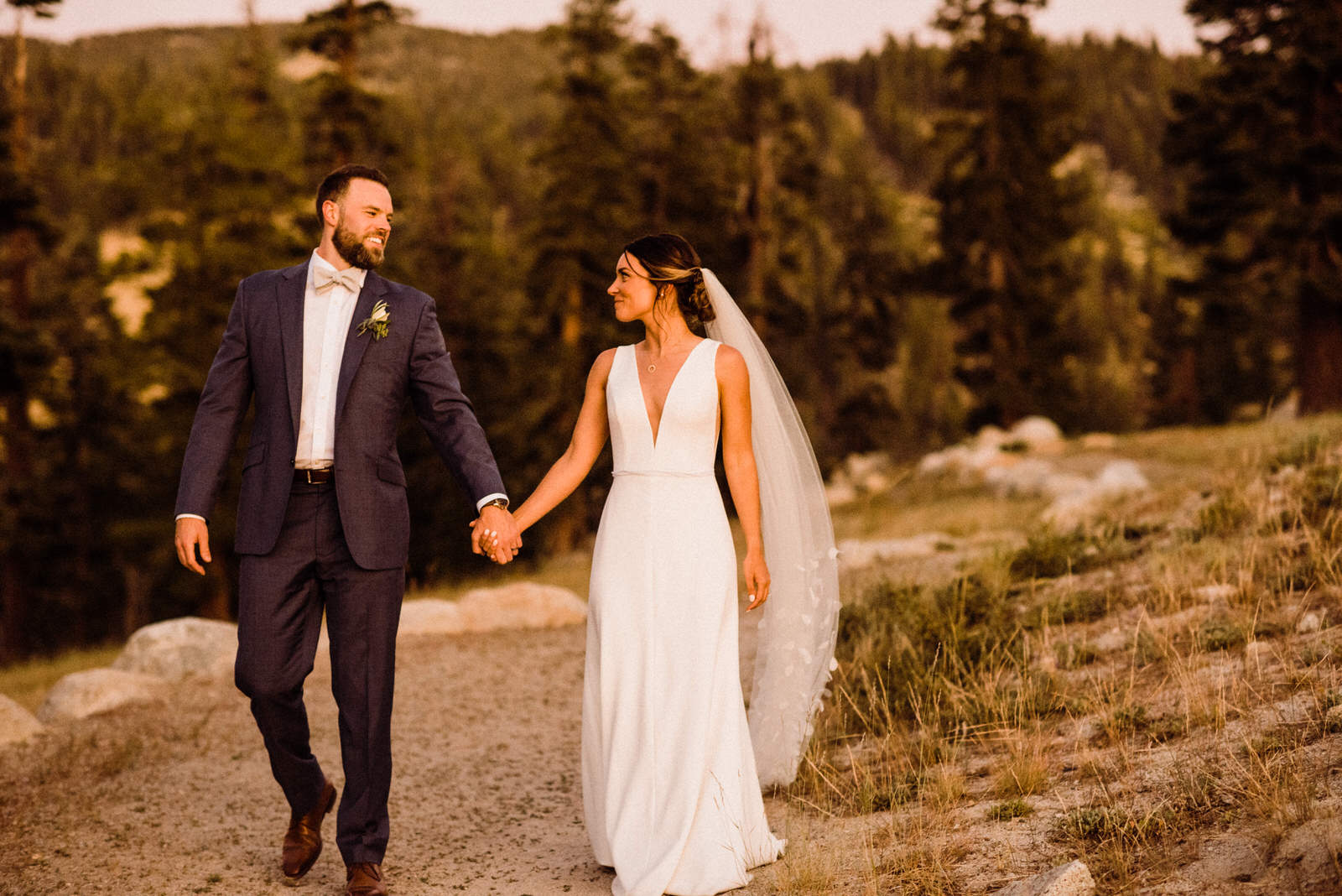 Golden Hour portraits with bride and groom in Lake Tahoe