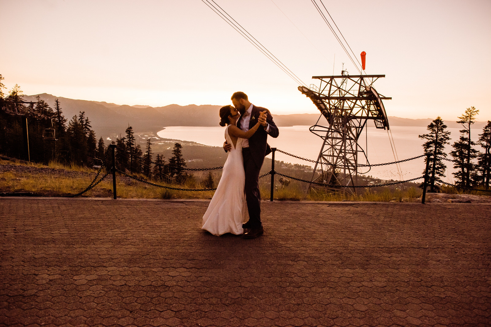 Couple practices first dance at Heavenly Lakeview Lodge in south lake tahoe, California