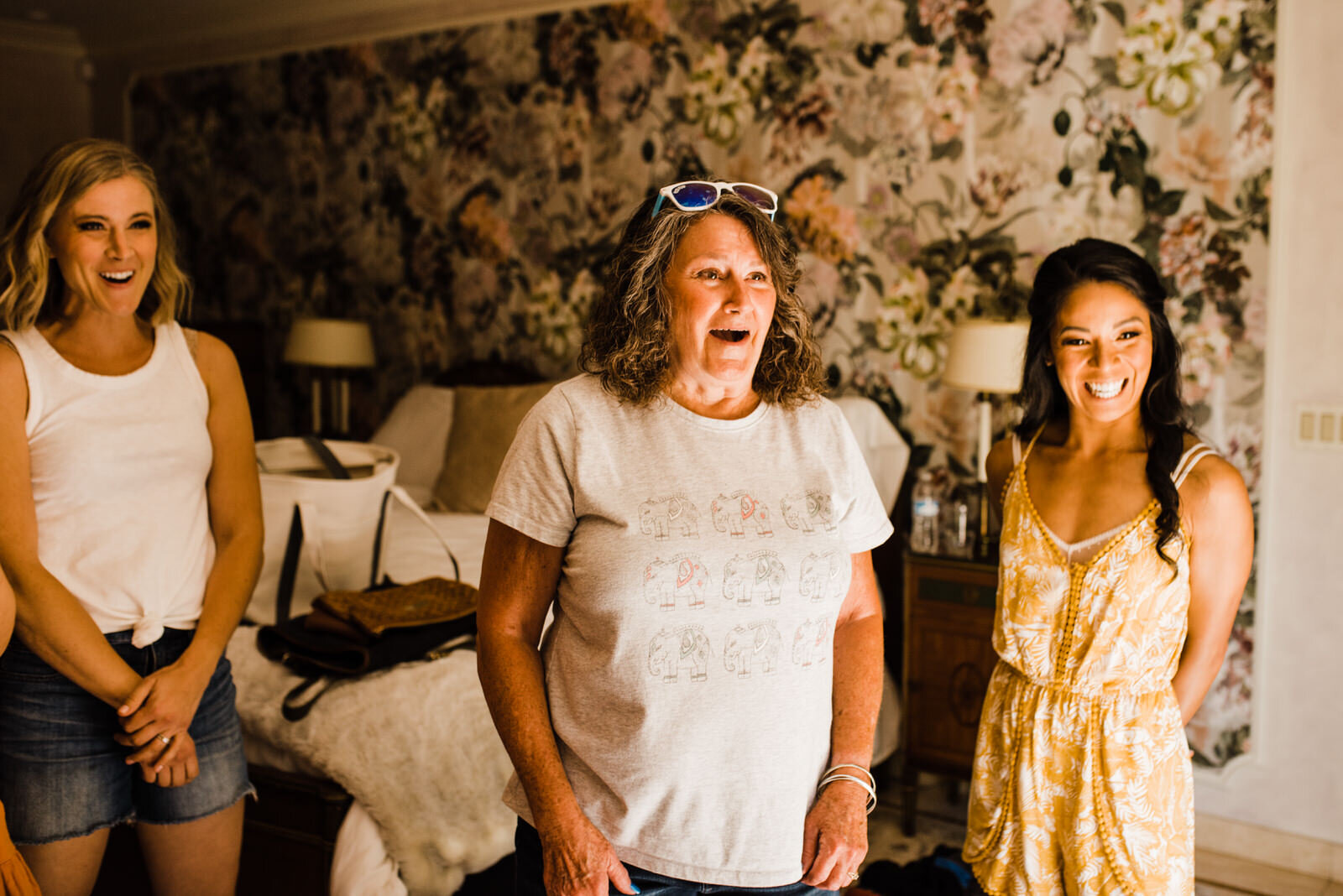 Mom, Bridesmaids Reaction - Bride in Blush by Hayley Paige Dress at LA Wedding Venue Houdini Estate | Candid, documentary wedding photos by LA Photographer Kept Record | www.keptrecord.com