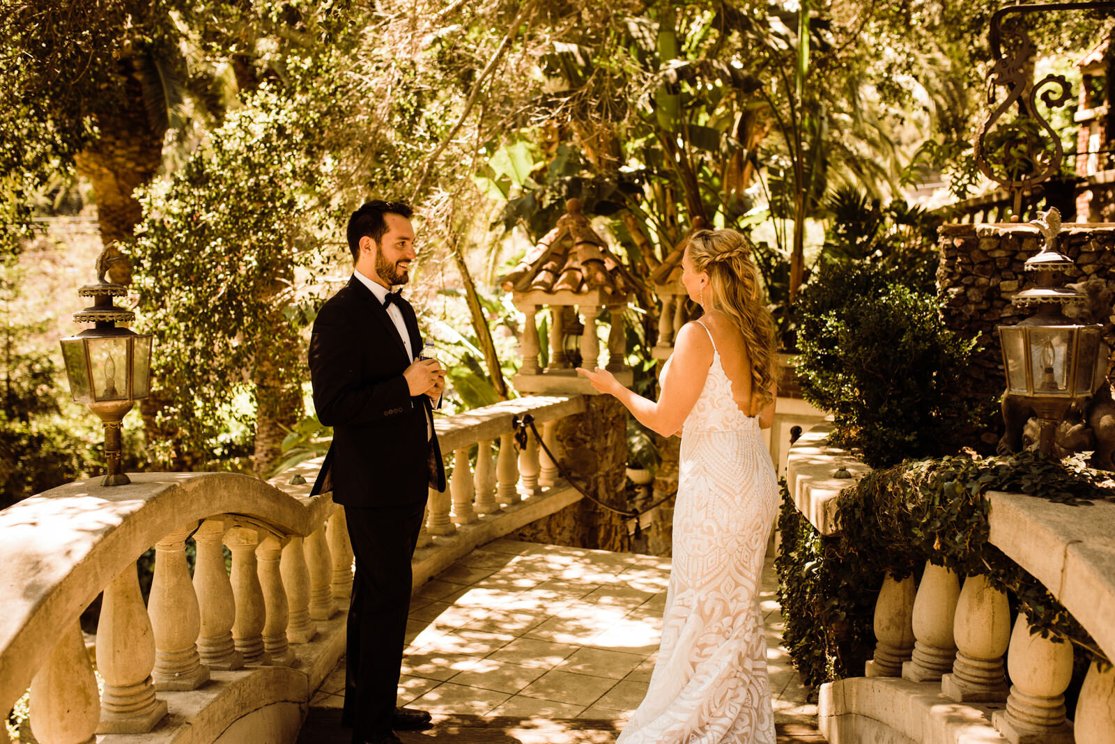 Romantic first look at Hollywood Hills wedding venue Houdini Estate