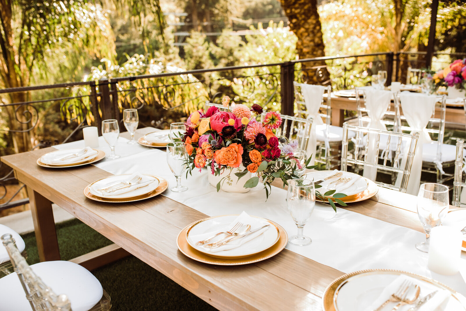 Handcrafted wooden tables at Houdini Estate wedding 