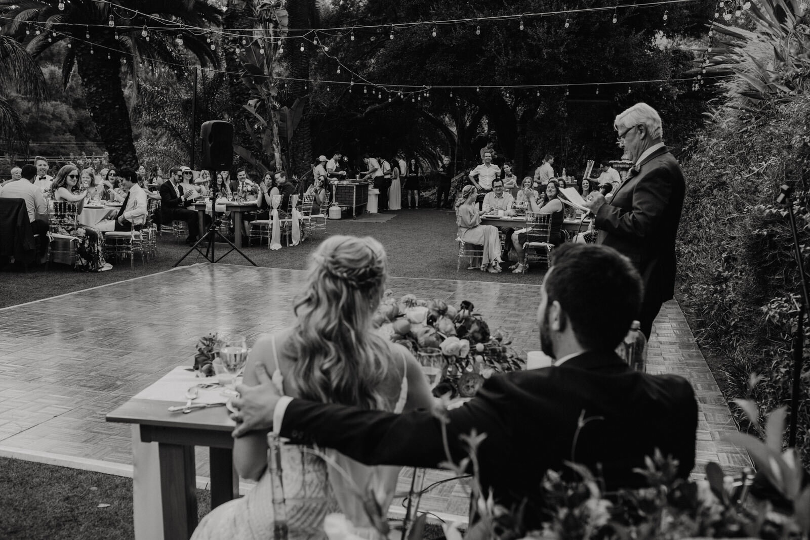 Father of the bride toast at Houdini Estate Garden Reception area