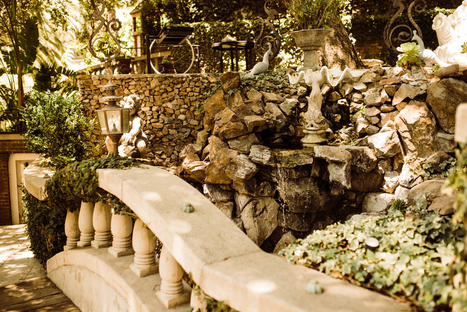 Garden Stone Terrace at Houdini Estate with Waterfall | LA Wedding Venue | Laurel Canyon Los Angeles Wedding | Photo by Kept Record | www.keptrecord.com