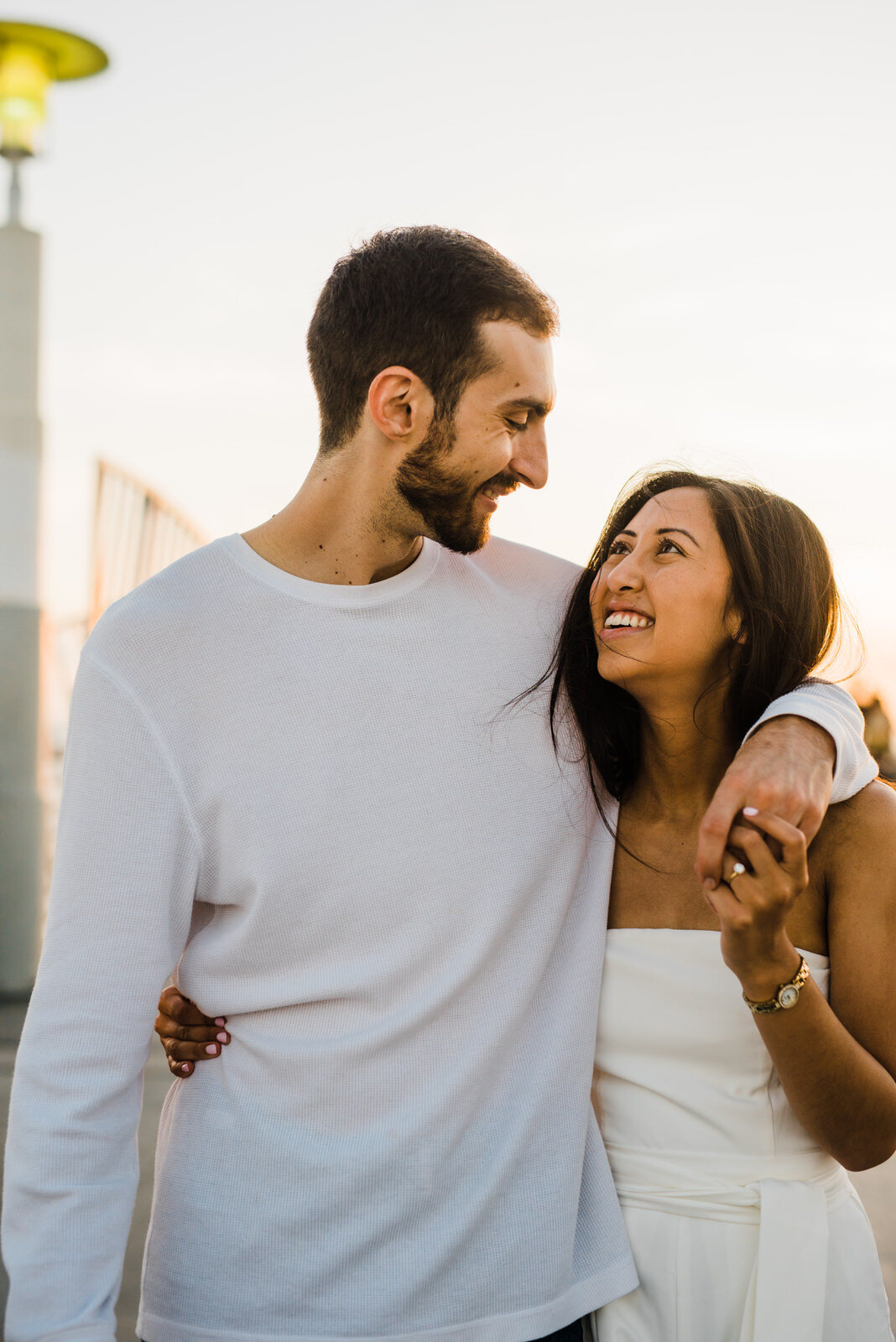 Cute, romantic engagement photos at Hermosa beach pier