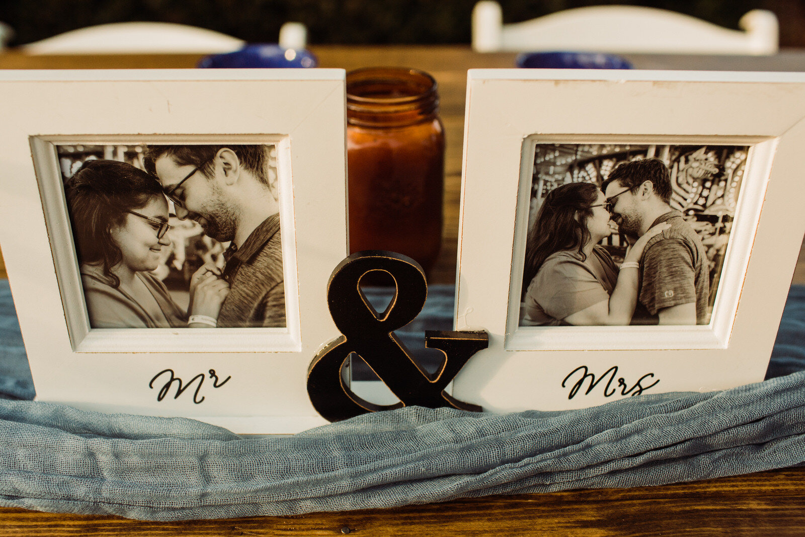 Framed engagement photos on Sweetheart table at Heritage Park wedding in santa fe springs