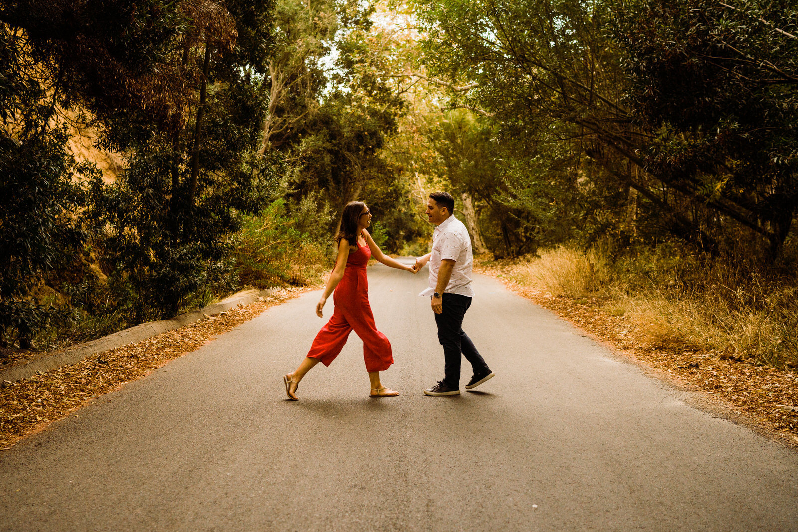 Playful engagement photos at Franklin Canyon Park near Beverly Hills