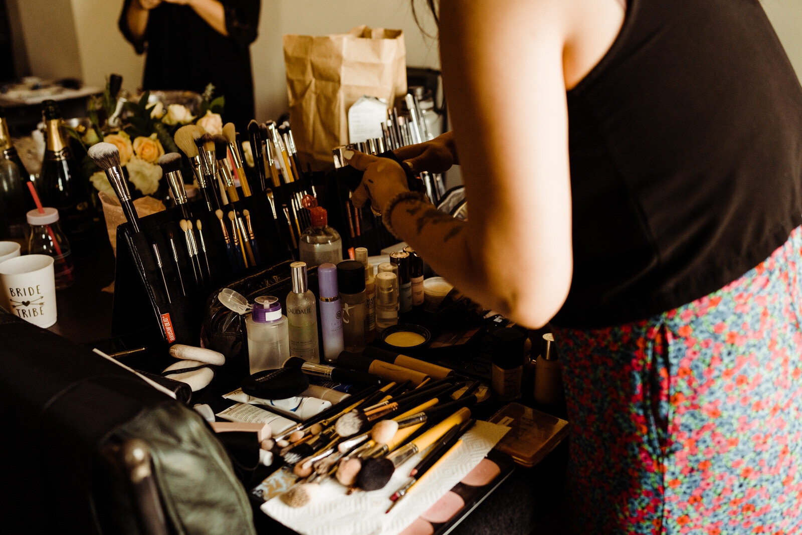 Jenny Bouton makeup artist kit at Hotel Figueroa Wedding