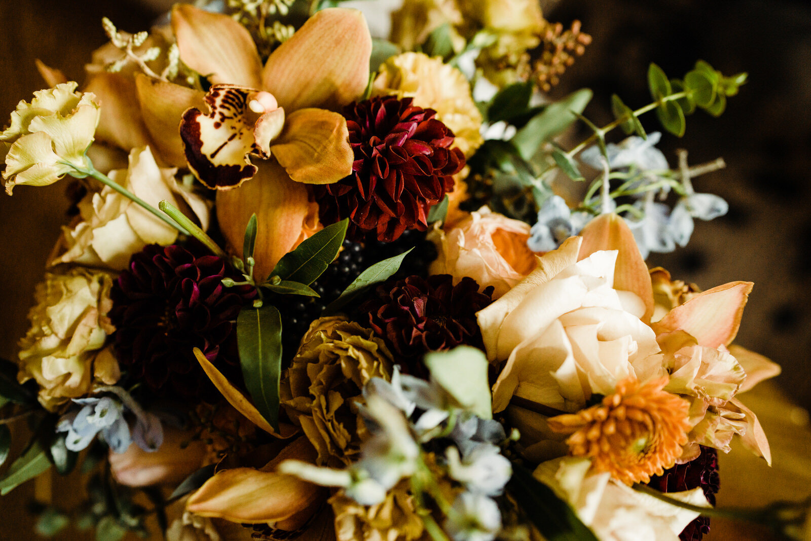 Autumn, earthy bouquet at modern, feminist wedding