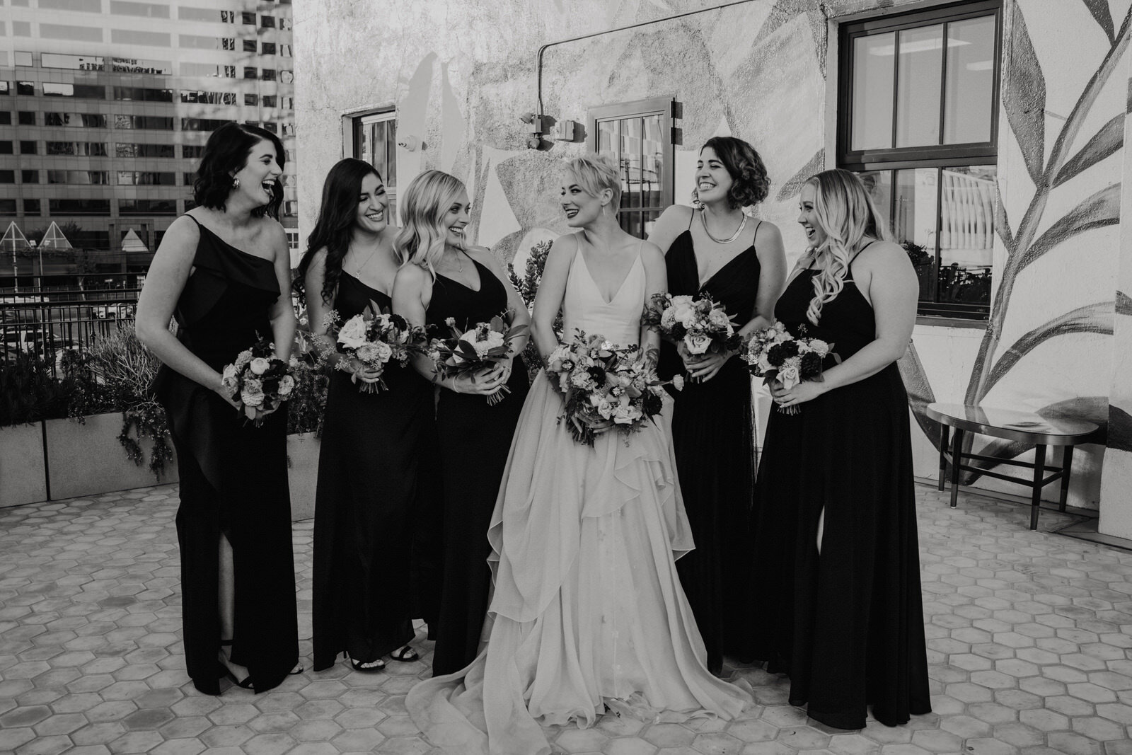 playful and cute photos of bridal party at hotel figueroa