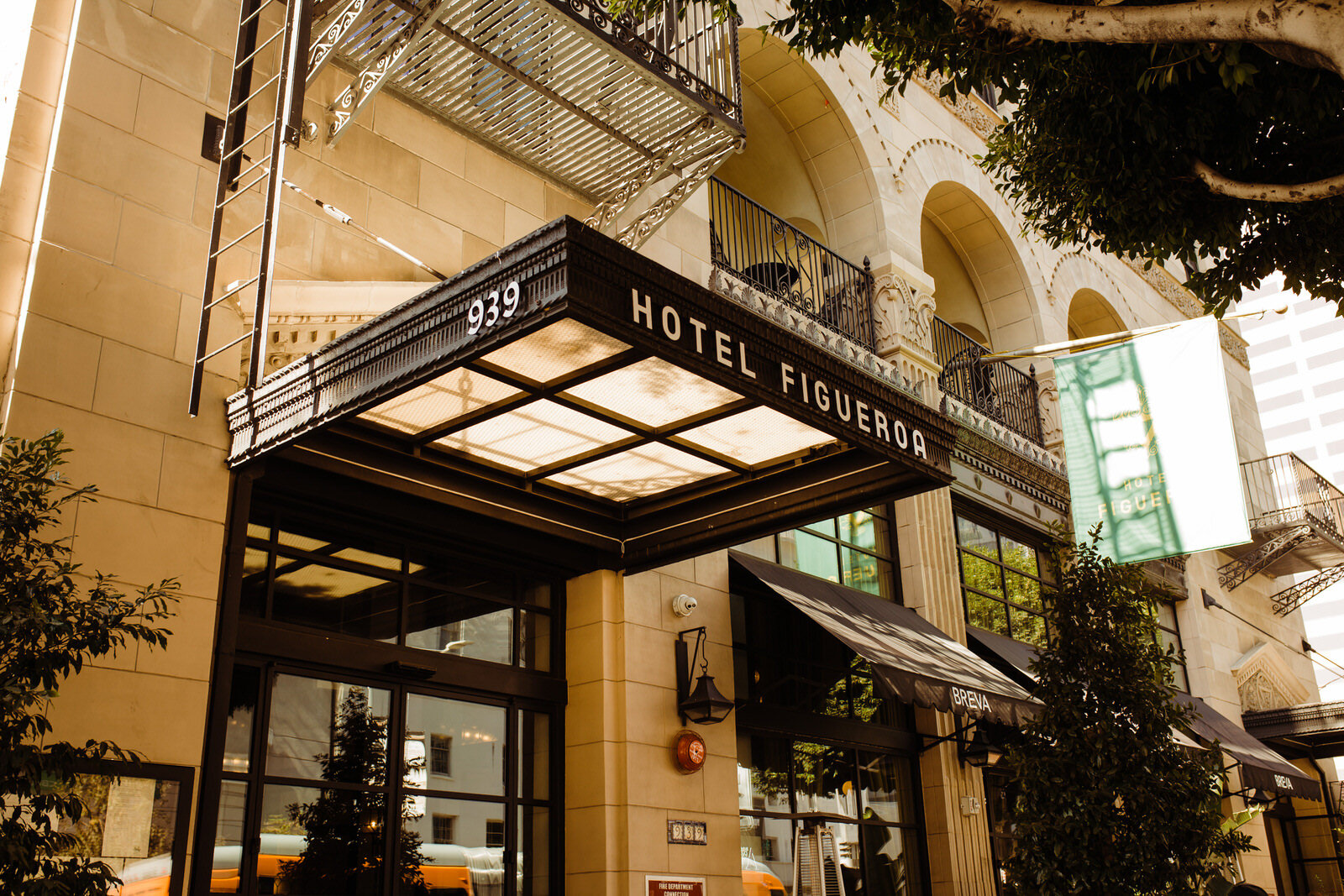 Facade of Hotel Figueroa in downtown Los Angeles