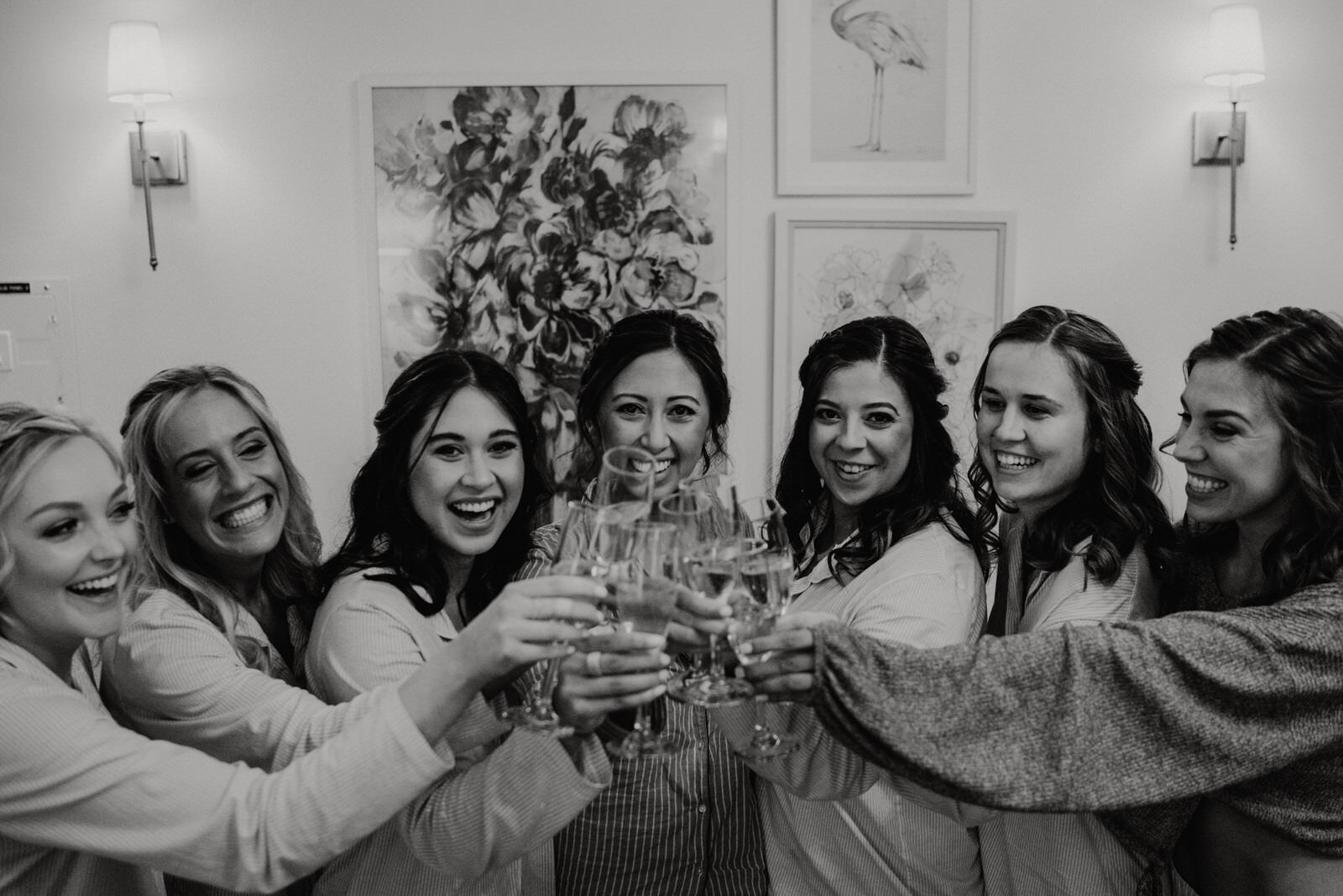 Cheers! Champagne with bride and bridesmaids at Franciscan Gardens wedding in San Juan Capistrano, CA by Kept Record www.keptrecord.com