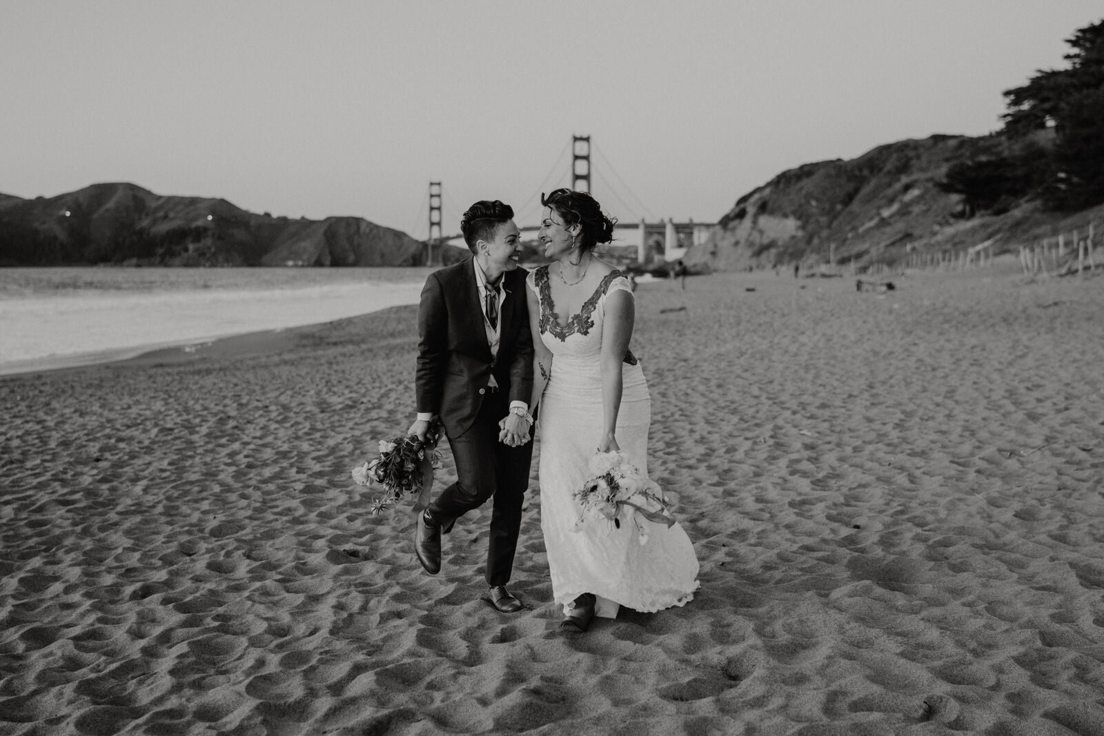 Lesbian Couple Elopement | Baker Beach Elopement | San Francisco Wedding Photographer | Navy and White Wedding Dress |  LGBTQ Wedding Photographer | Kept Record | www.keptrecord.com