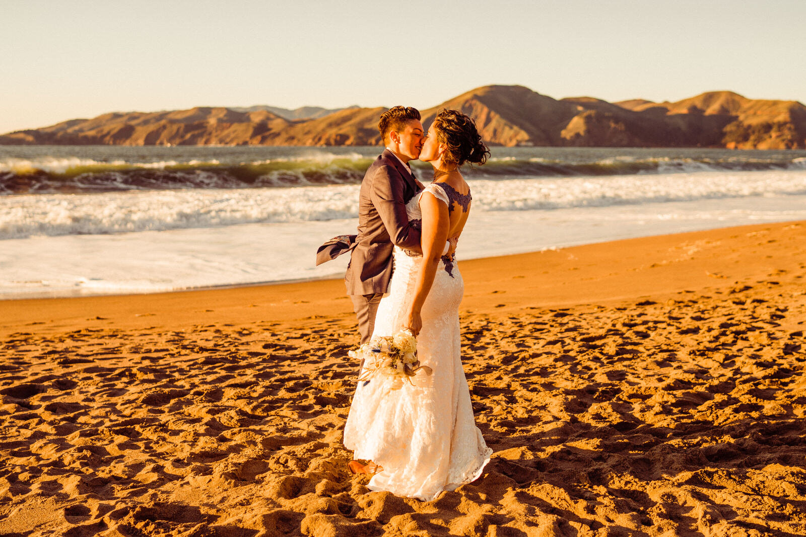 Lesbian Couple Elopement | Baker Beach Elopement | San Francisco Wedding Photographer | Navy and White Wedding Dress |  LGBTQ Wedding Photographer | Kept Record | www.keptrecord.com
