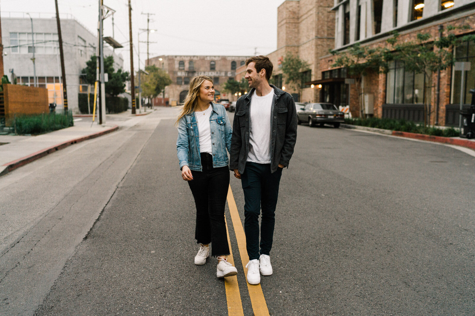 Dark and moody sunrise engagement photos in the LA Arts District | Fun, edgy, urban couples photos | Downtown LA Engagement photos | Photo by Kept Record | www.keptrecord.com