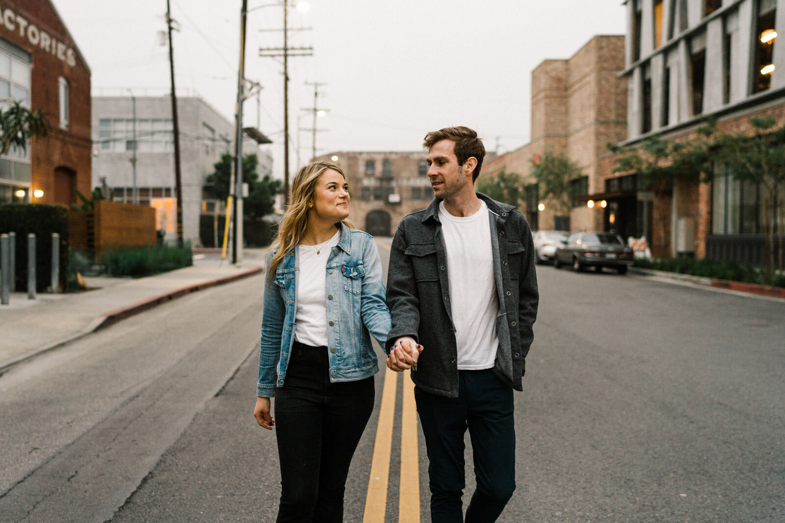 Dark and moody sunrise engagement photos in the LA Arts District | Fun, edgy, urban couples photos | Downtown LA Engagement photos | Photo by Kept Record | www.keptrecord.com