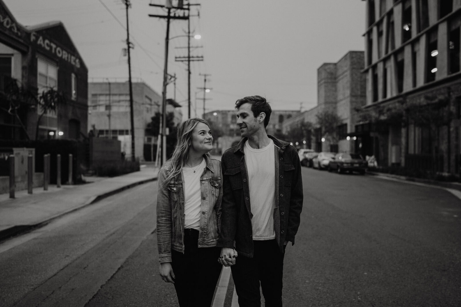 Dark and moody sunrise engagement photos in the LA Arts District | Fun, edgy, urban couples photos | Downtown LA Engagement photos | Photo by Kept Record | www.keptrecord.com