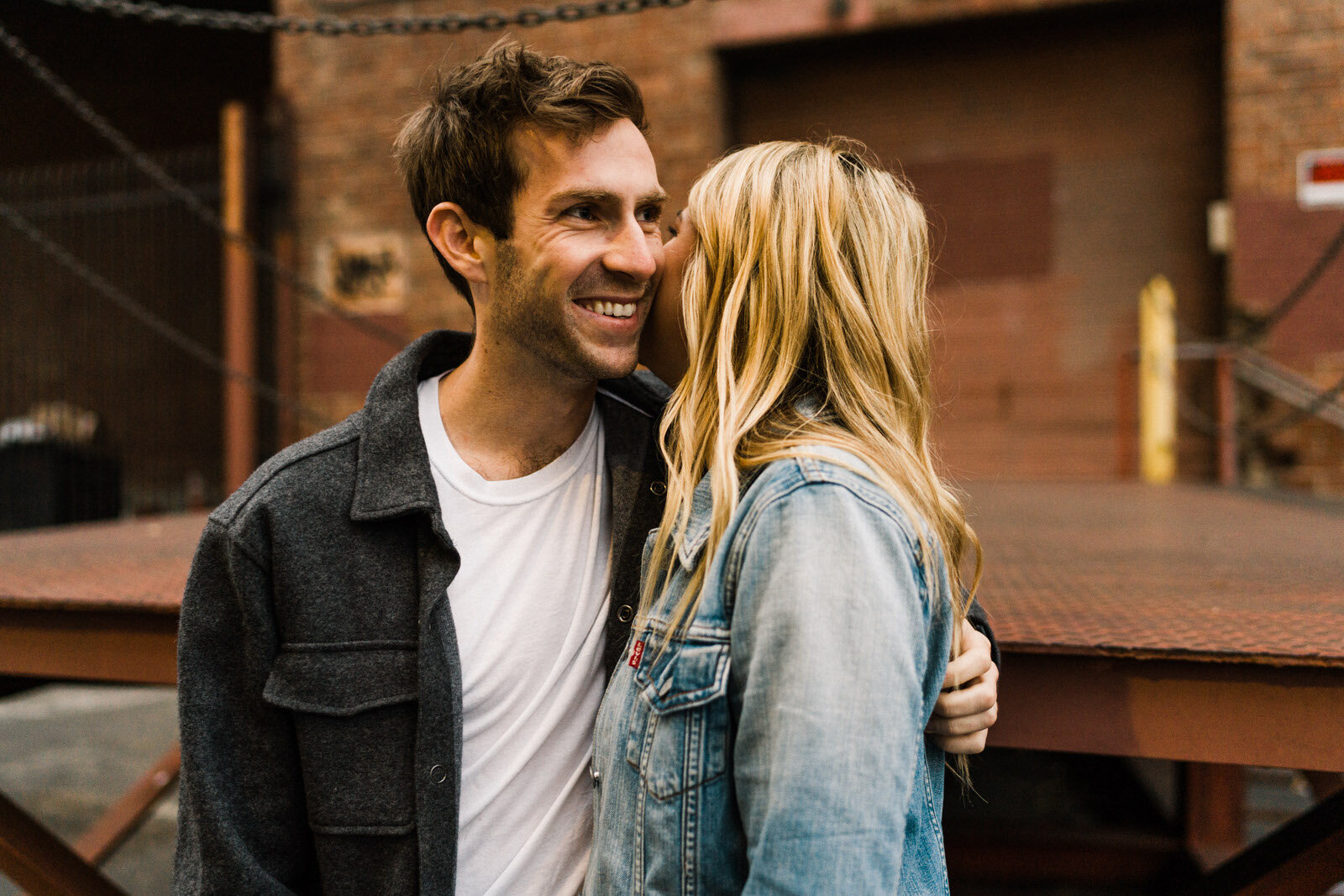 Dark and moody sunrise engagement photos in the LA Arts District | Fun, edgy, urban couples photos | Downtown LA Engagement photos | Photo by Kept Record | www.keptrecord.com