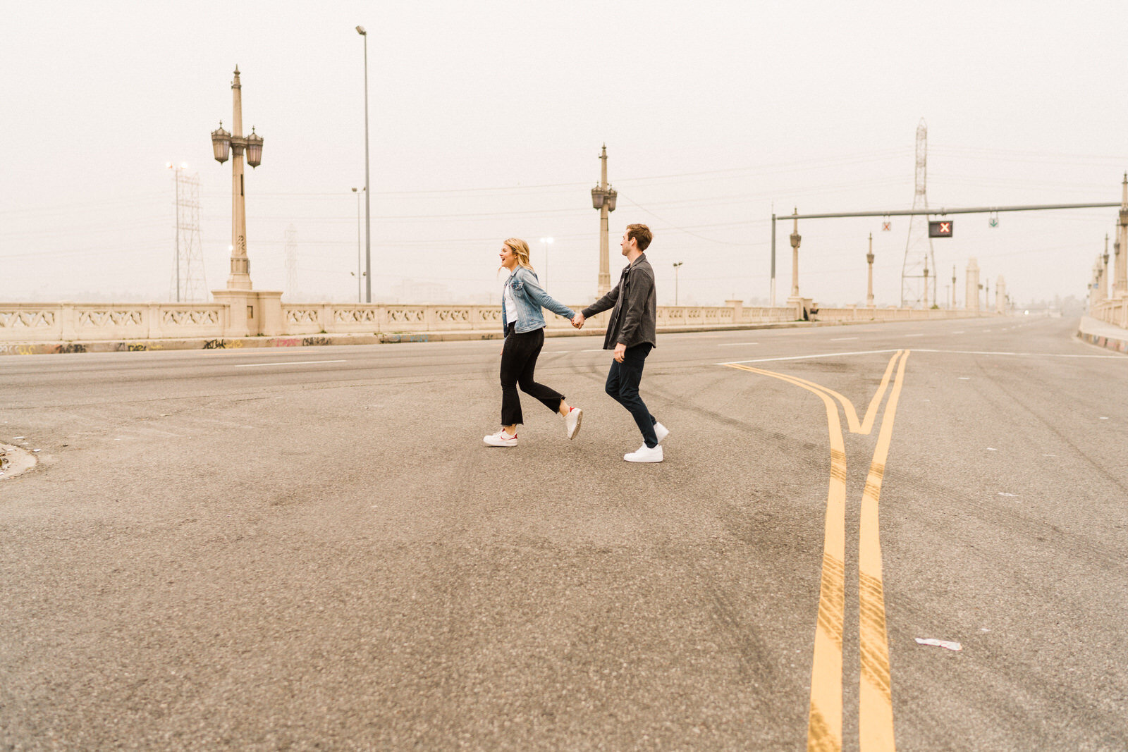 Dark and moody sunrise engagement photos in the LA Arts District | Fun, edgy, urban couples photos | Downtown LA Engagement photos | Photo by Kept Record | www.keptrecord.com