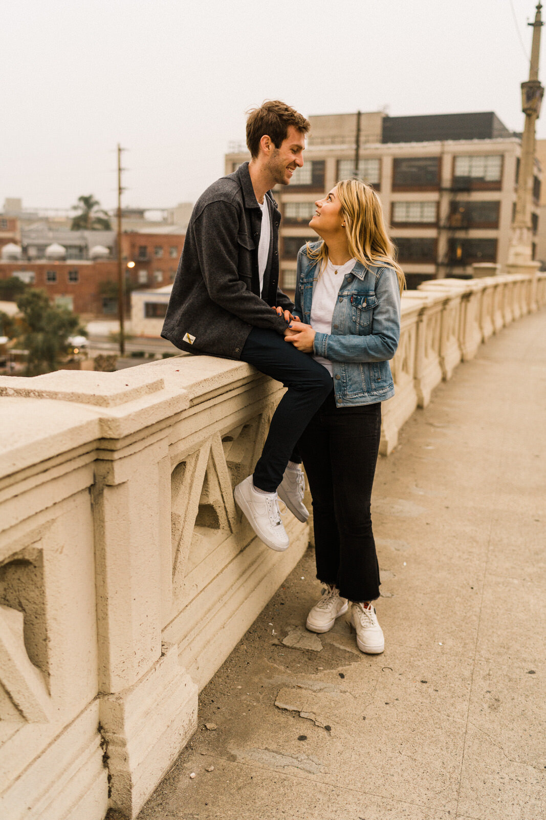 Dark and moody sunrise engagement photos in the LA Arts District | Fun, edgy, urban couples photos | Downtown LA Engagement photos | Photo by Kept Record | www.keptrecord.com