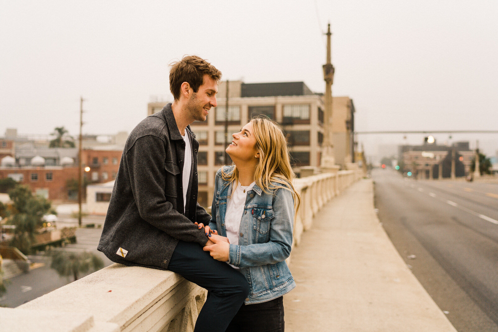 Dark and moody sunrise engagement photos in the LA Arts District | Fun, edgy, urban couples photos | Downtown LA Engagement photos | Photo by Kept Record | www.keptrecord.com