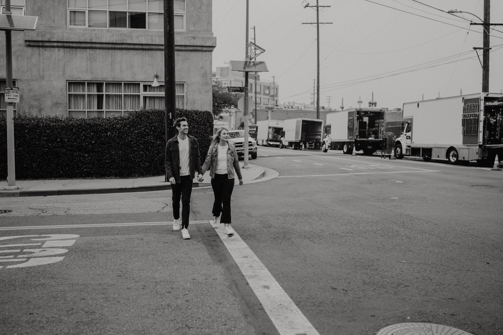 Dark and moody sunrise engagement photos in the LA Arts District | Fun, edgy, urban couples photos | Downtown LA Engagement photos | Photo by Kept Record | www.keptrecord.com