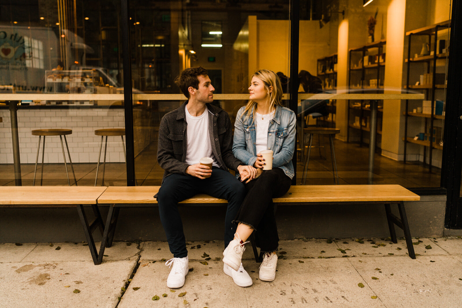 Engagement photos in the LA Arts District with Blue Bottle Coffee | Fun, edgy, urban couples photos | Downtown LA Engagement photos | Photo by Kept Record | www.keptrecord.com