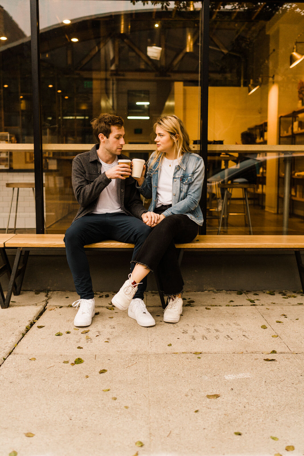 Engagement photos in the LA Arts District with Blue Bottle Coffee | Fun, edgy, urban couples photos | Downtown LA Engagement photos | Photo by Kept Record | www.keptrecord.com