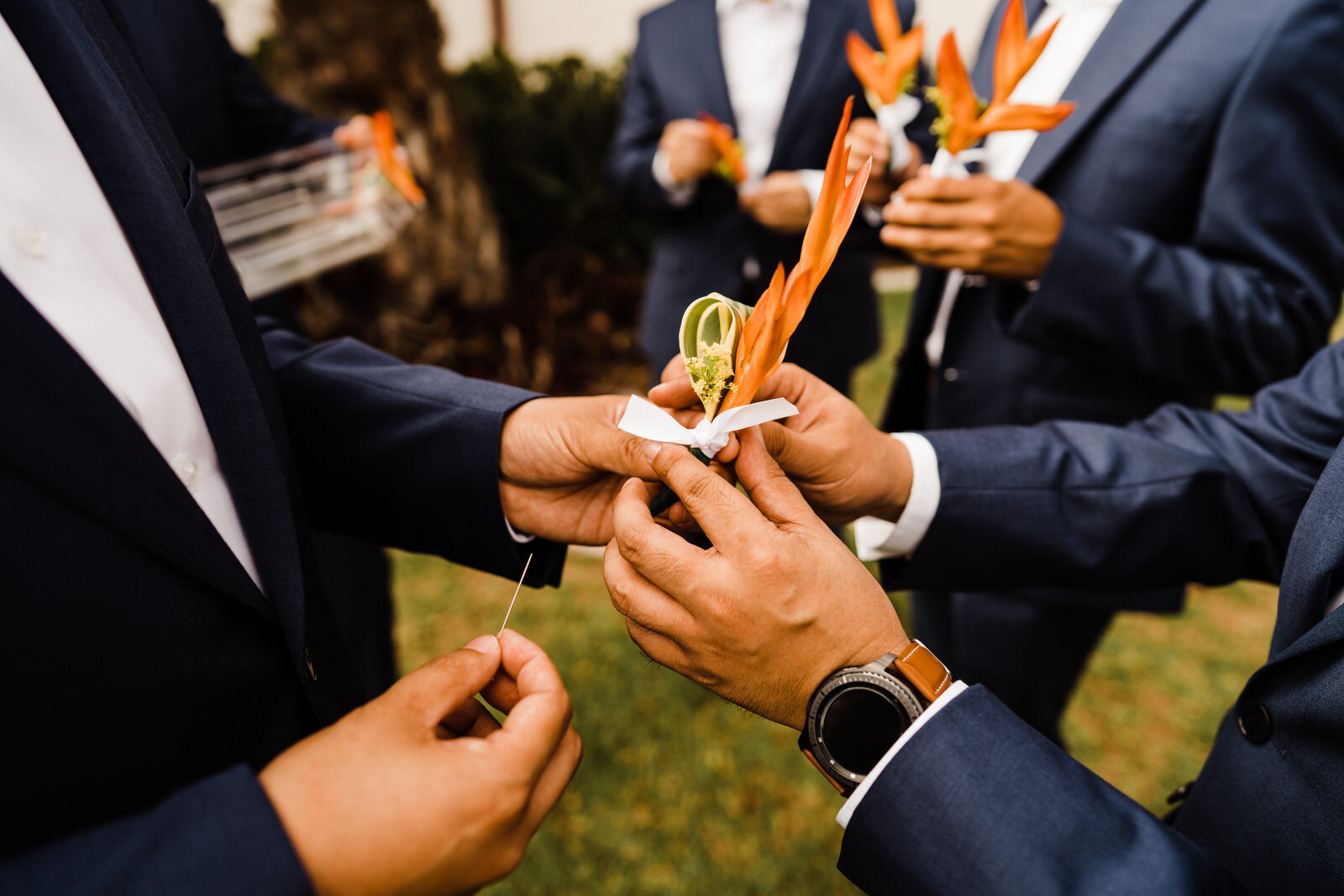 Groomsmen with Birds of Paradise Boutonneires