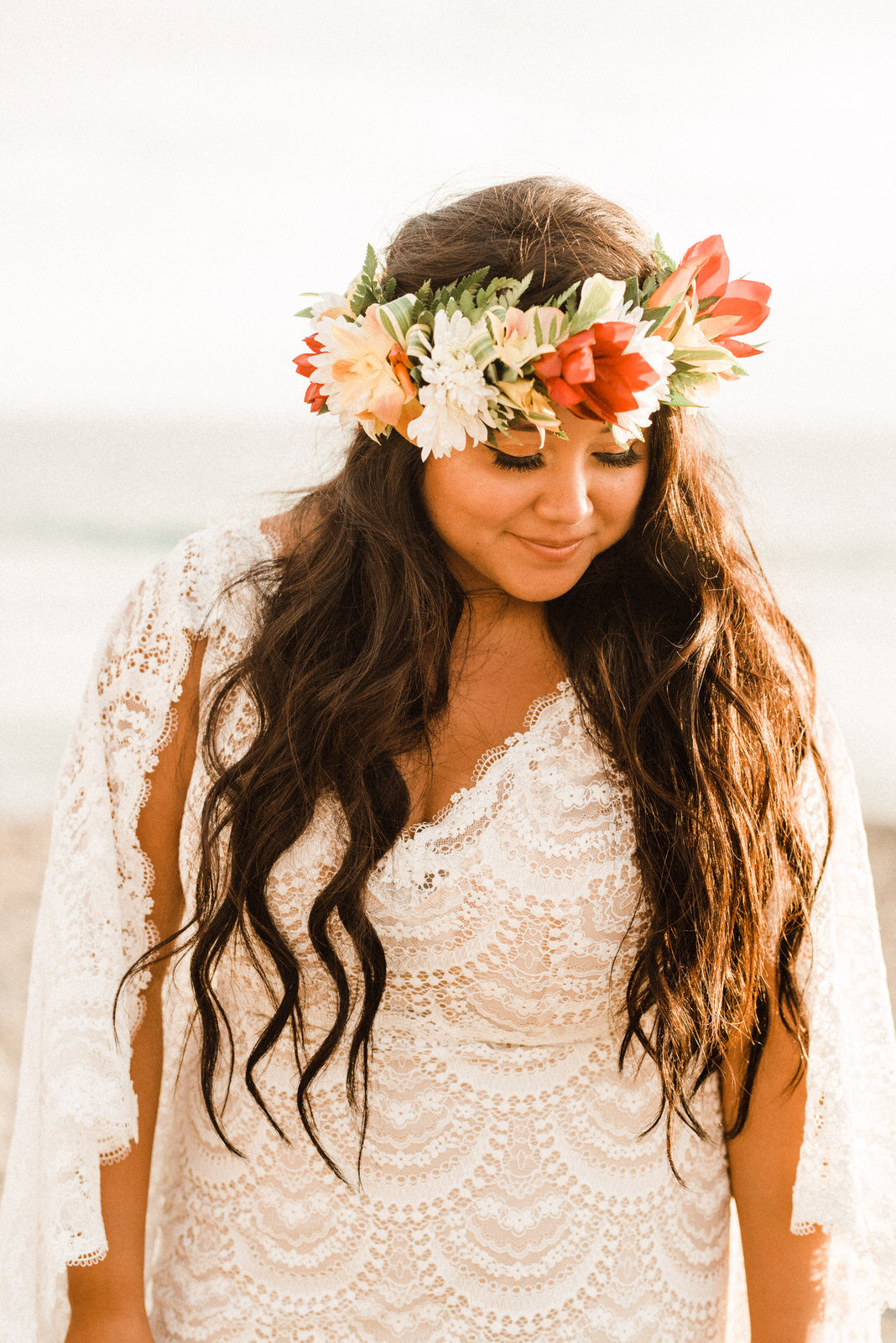 Bride with Hawaiian inspired flower crown