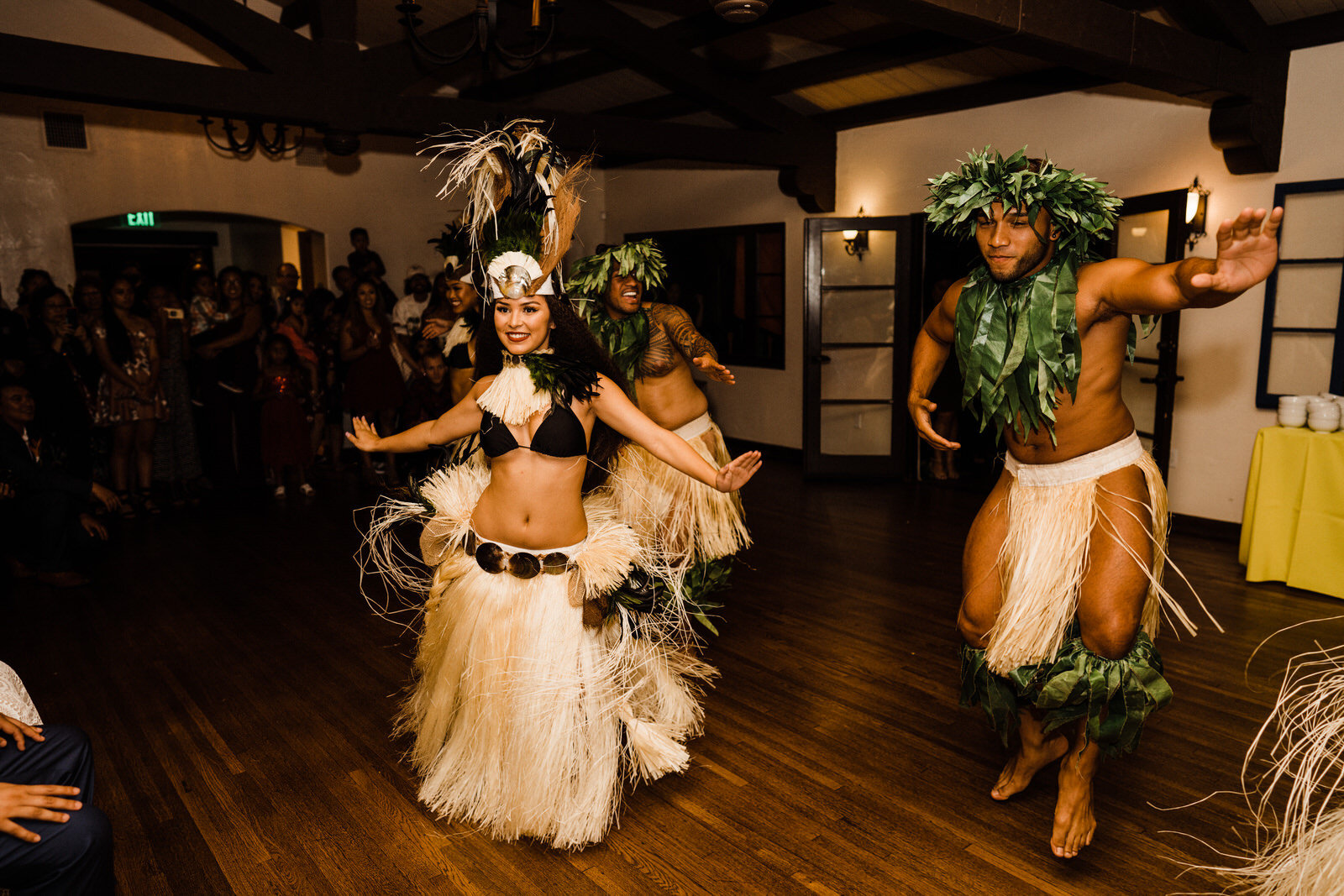 Hawaiian dancers at Ole Hanson Beach Club wedding reception