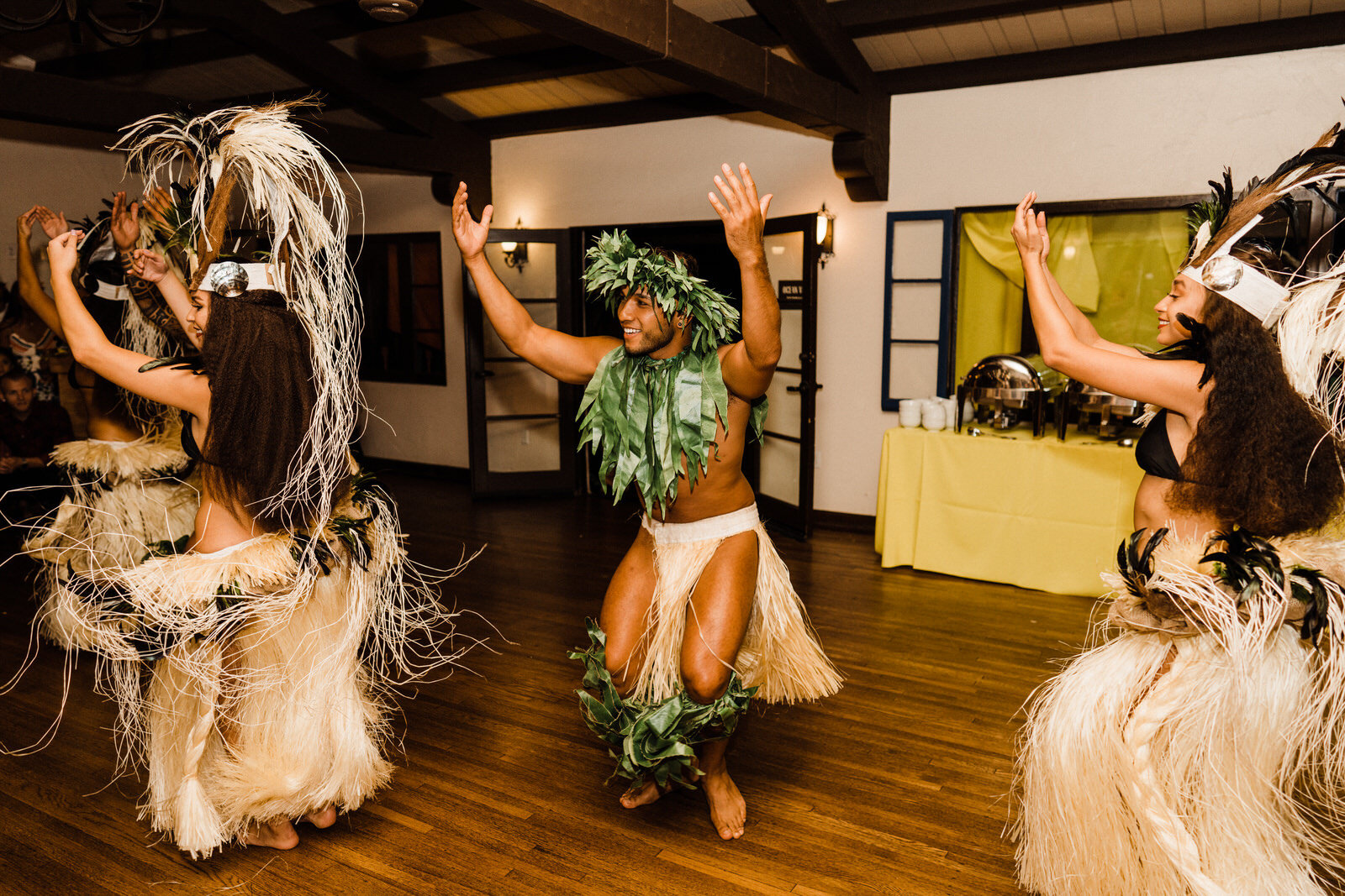 Hawaiian dancers at Ole Hanson Beach Club wedding reception