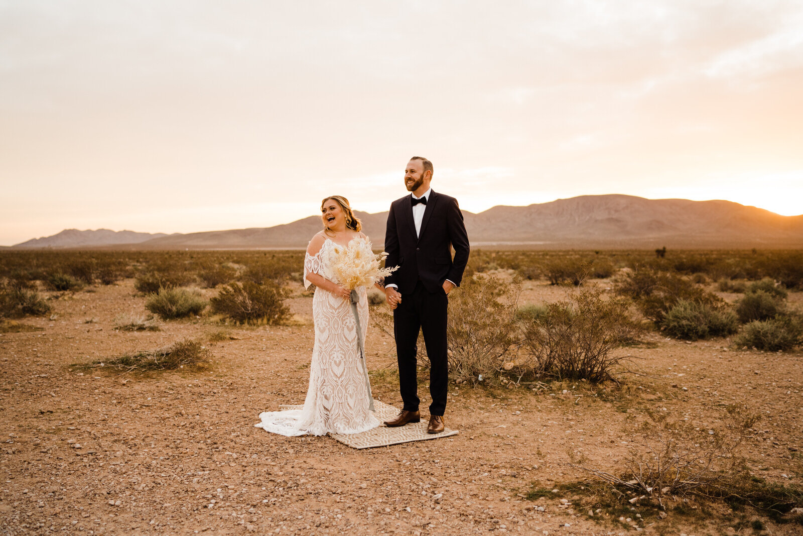 Bride and Groom at Sunrise First Look in Las Vegas