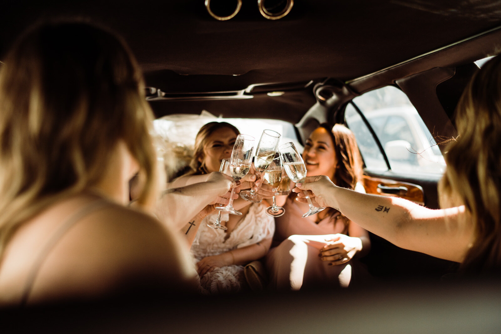 Bridesmaids in Limo to Little Church of the West Las Vegas Chapel