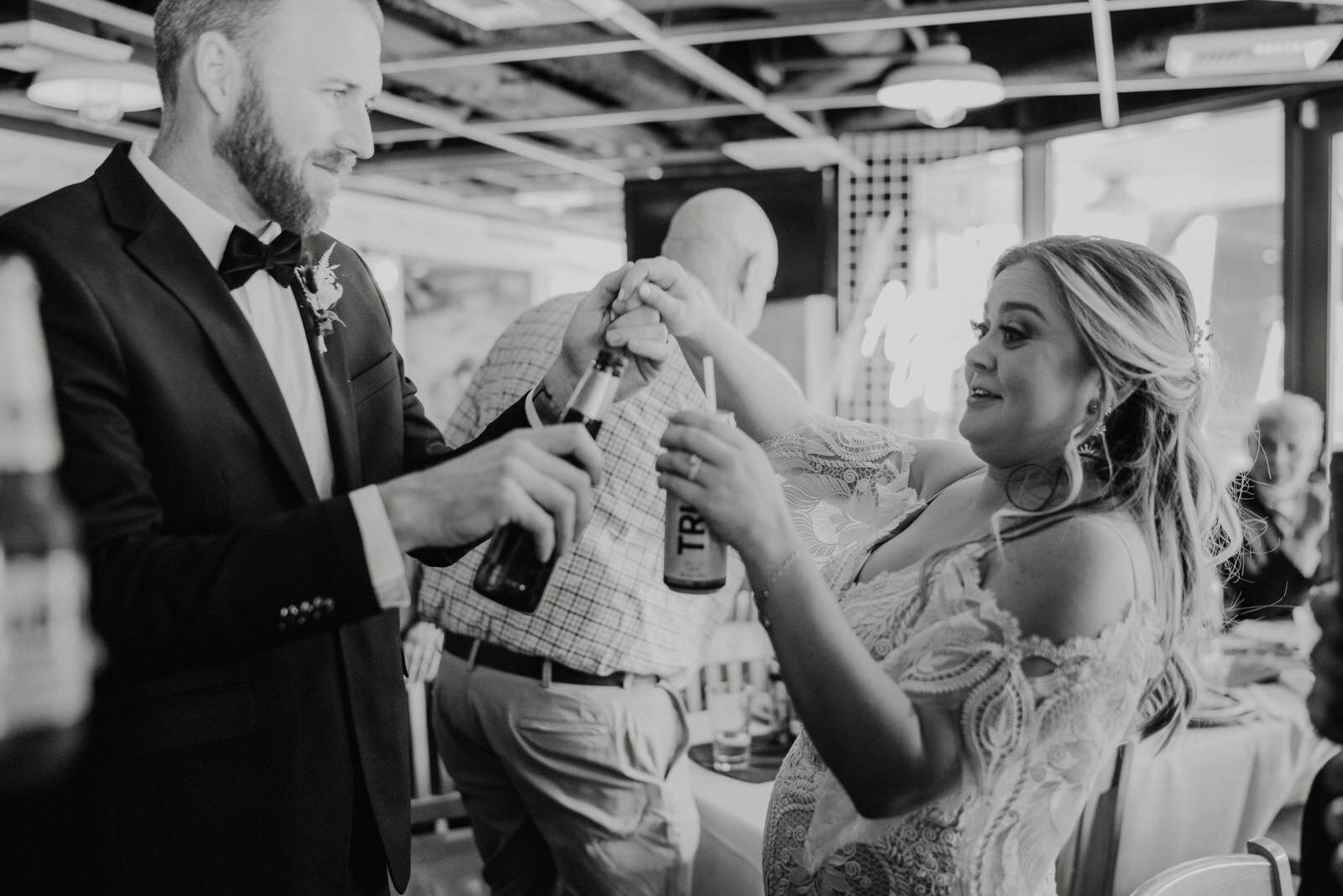 bride and groom dance with friends at Las Vegas Wedding reception at Jimmy Buffet's Margaritaville Restaurant