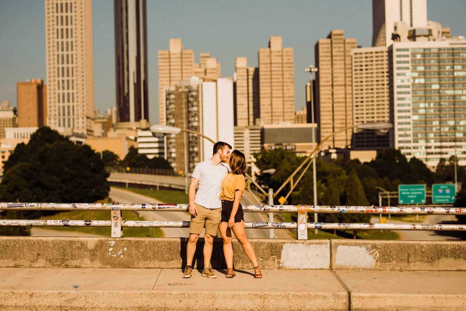 Sunny downtown Atlanta morning engagement photos at Jackson Street bridge | fun, nontraditional wedding photos by California Elopement Photographer Planner Kept Record | www.keptrecord.com