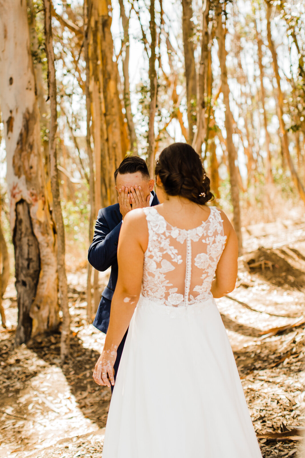 Emotional crying groom sees bride at first look | Ventura wedding photographer | fun, nontraditional wedding photos by California Elopement Photographer Planner Kept Record | www.keptrecord.com