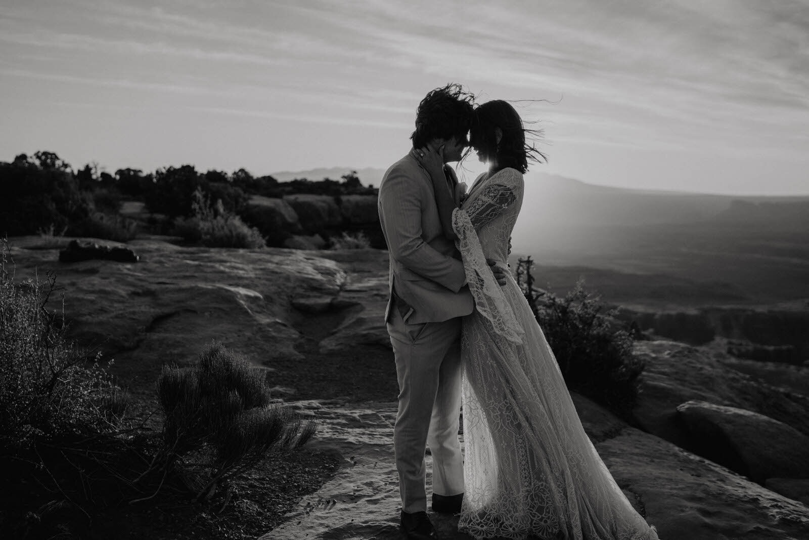 Moab-Sunrise-Elopement-Bride-and-Groom-in-Black-and-White.jpg