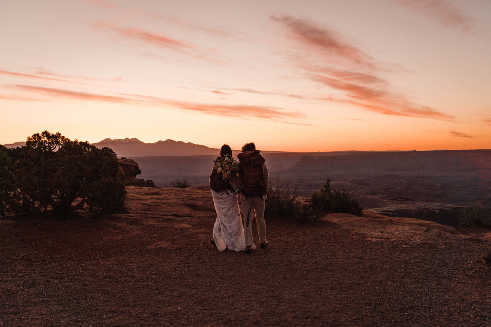 Bride and Groom at Sunrise Elopements at Island in the Sky, Canyonlands | Moab Elopement Photographer Kept Record | www.keptrecord.com