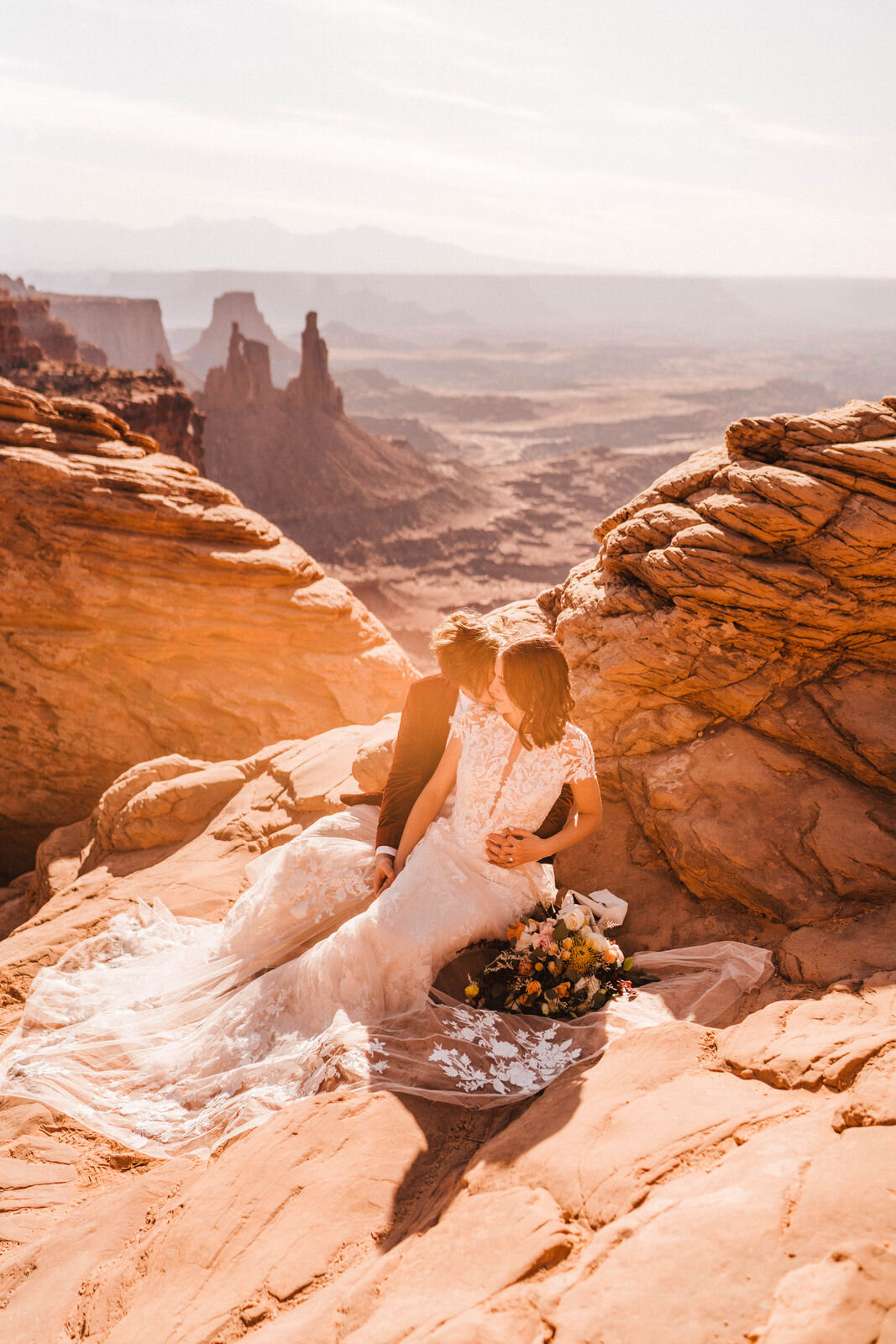 Bride and Groom at Canyonlands Mesa Arch | Moab Wedding Photographer Kept Record | www.keptrecord.com