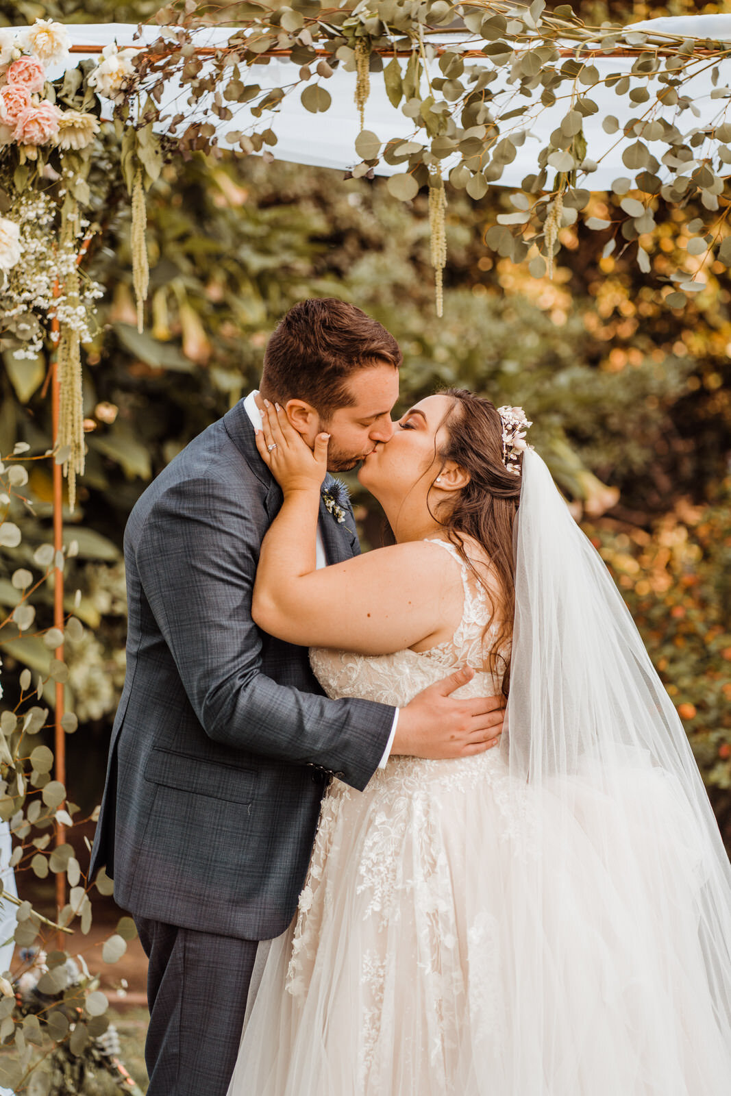 French Estate Wedding with Jewish Bride and Groom Kissing Under Chuppah | Photos by Kept Record | www.keptrecord.com