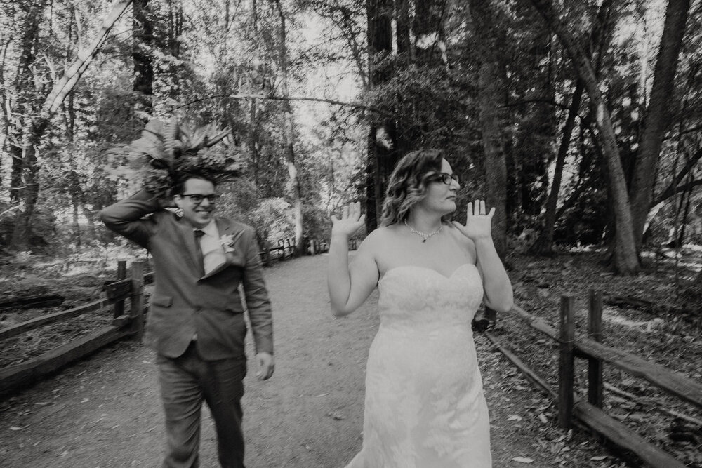 Henry-Cowell-Redwoods-State-Park-Wedding-Santa-Cruz-Black-and-white-photo-of-bride-and-groom-on-trail.jpg