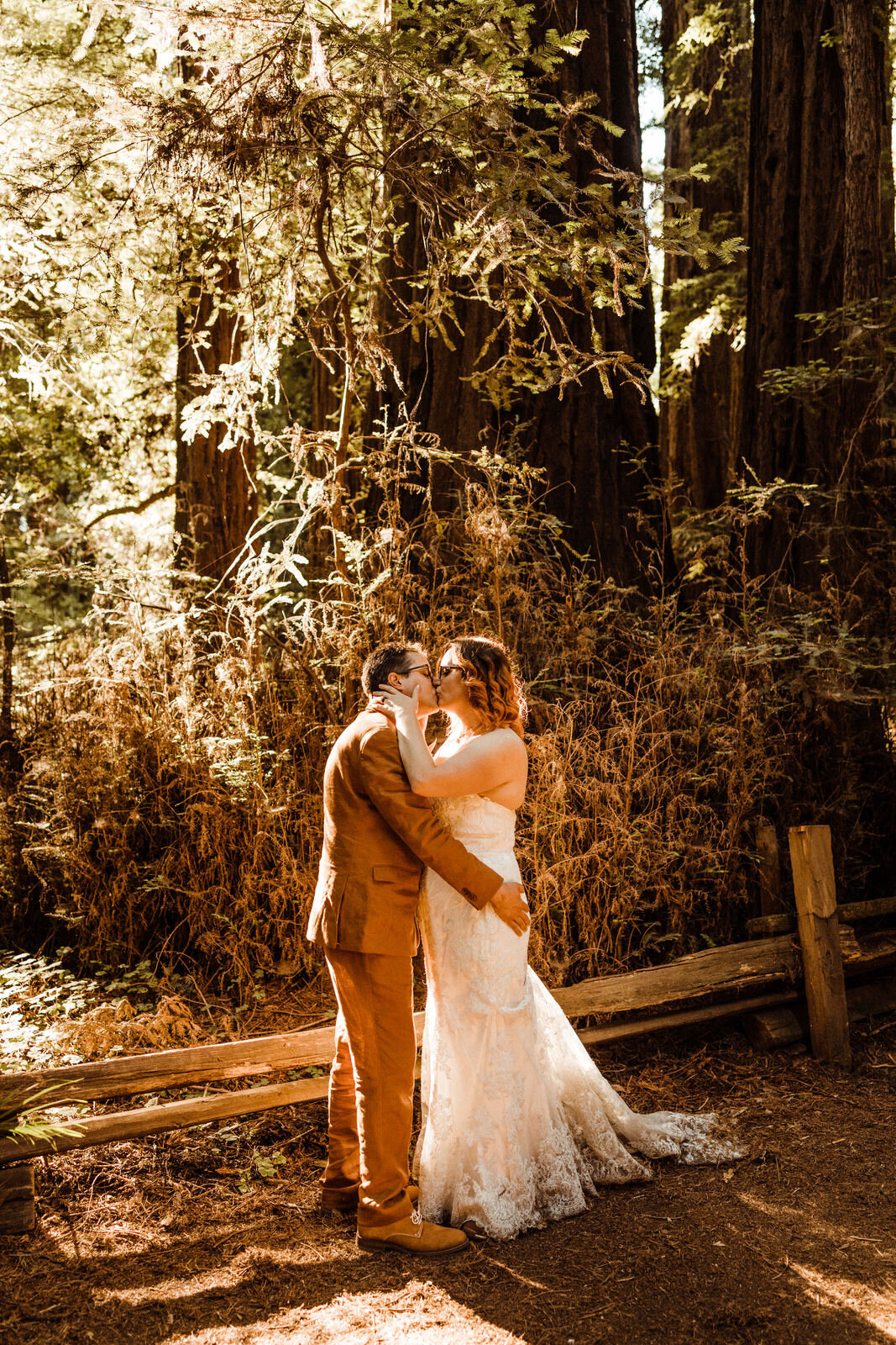 Henry-Cowell-Redwoods-State-Park-Wedding-Santa-Cruz-Bride-and-Groom-Romantic-Kiss-in-the-Sun.jpg