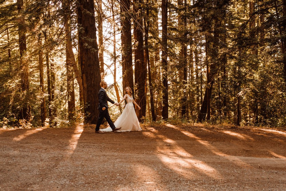 Redwoods-Wedding-in-the-Woods-of-Northern-California-Bride-and-Groom-Walking.jpg
