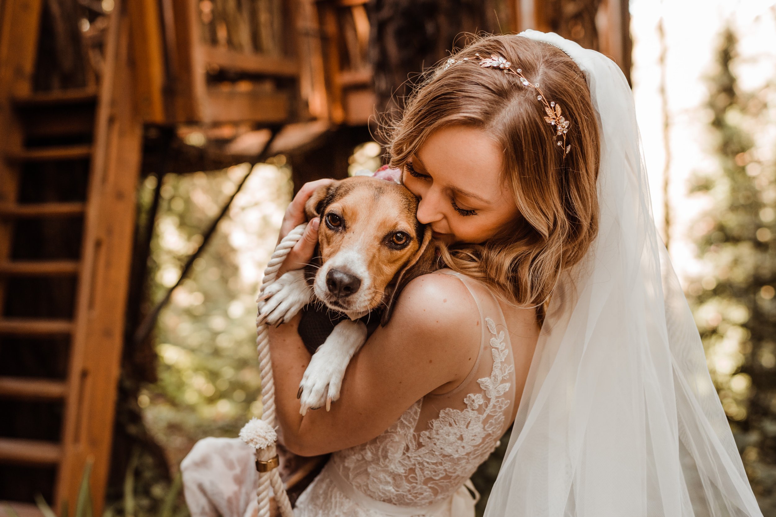 Wedding-in-the-Woods-Bride-with-Rescue-Beagle-Bridesmaid-Dog-of-Honor (3).jpg